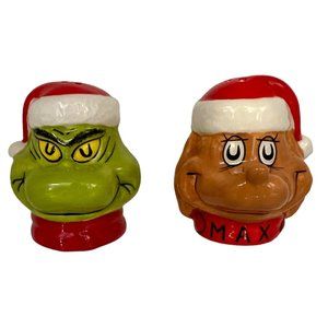Sleigh Bell Bistro Grinch Max Salt & Pepper Shakers Christmas Santa Hat Dr. Seus